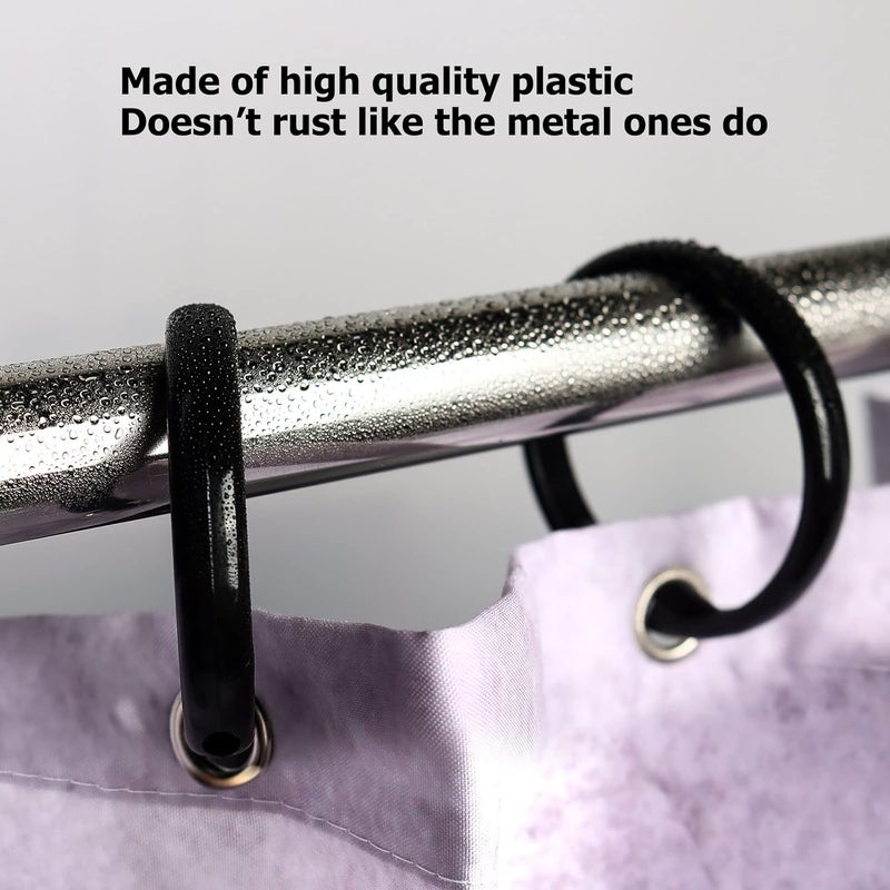Ulable Premium Plastic Shower Curtain Rings Shower Curtain Hooks Gliding on Standard Shower Rods Easy Snap Closure (O Shape,Black,12Pcs) - Image 2